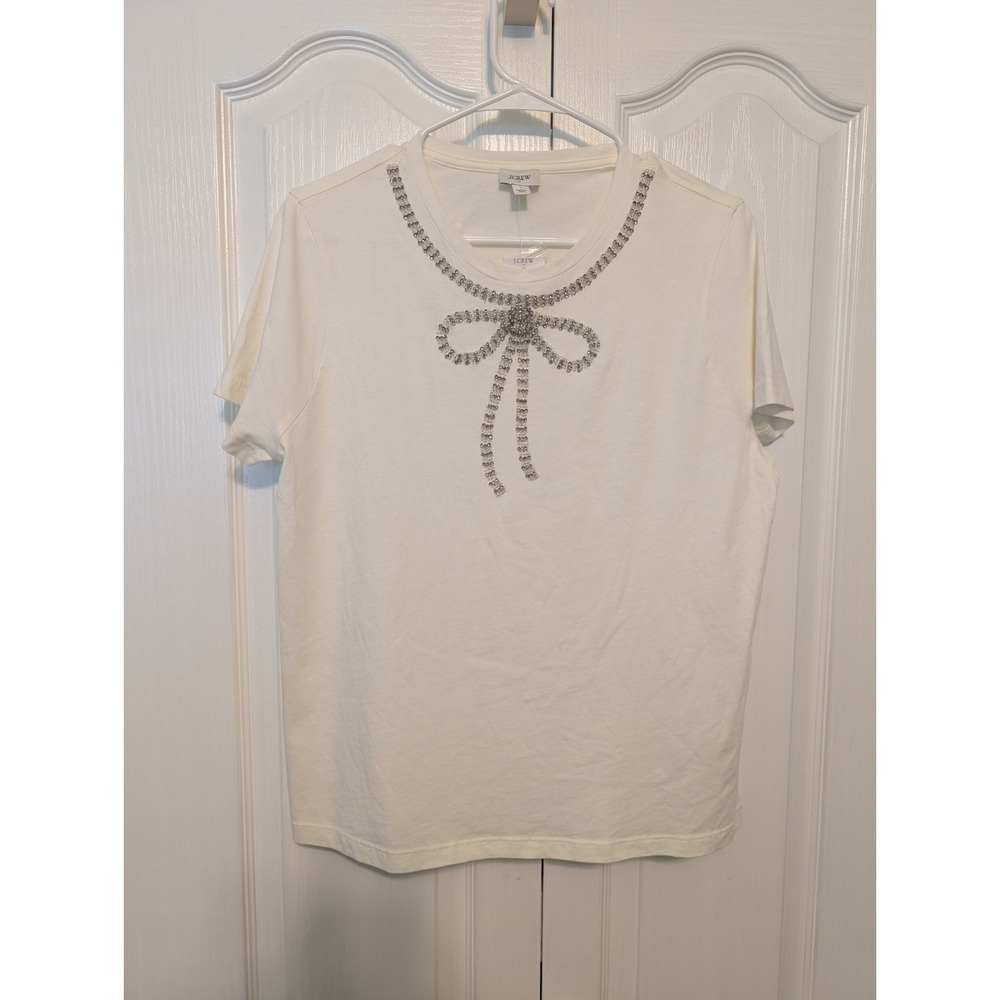 J.Crew Embellished Bow Tee Ivory Sz Large NWT